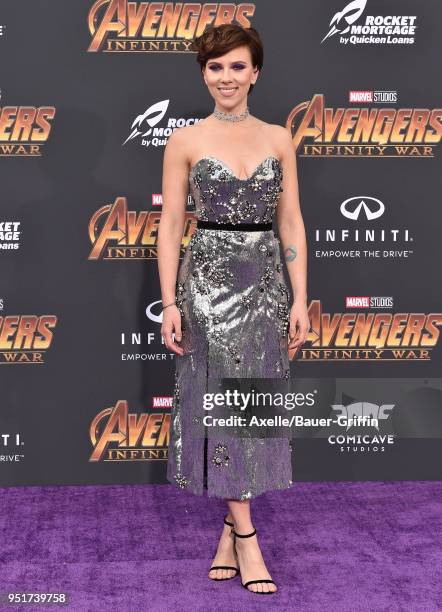 Actress Scarlett Johansson attends the premiere of Disney and Marvel's 'Avengers: Infinity War' on April 23, 2018 in Hollywood, California.