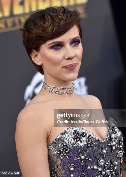 Actress Scarlett Johansson attends the premiere of Disney and Marvel's 'Avengers: Infinity War' on April 23, 2018 in Hollywood, California.