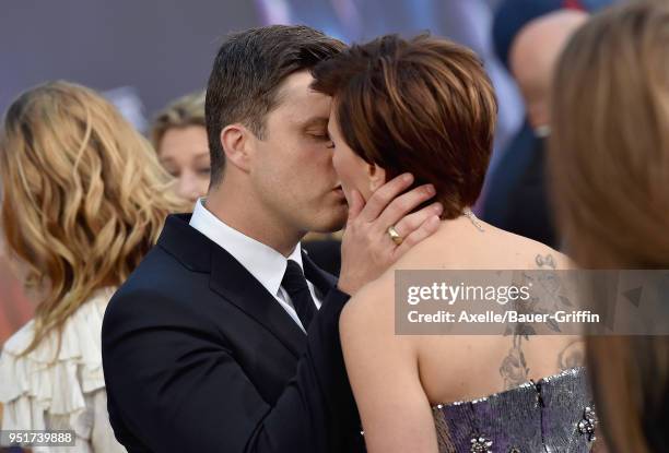 Actors Scarlett Johansson and Colin Jost attend the premiere of Disney and Marvel's 'Avengers: Infinity War' on April 23, 2018 in Hollywood,...