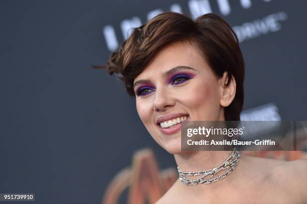 Actress Scarlett Johansson attends the premiere of Disney and Marvel's 'Avengers: Infinity War' on April 23, 2018 in Hollywood, California.