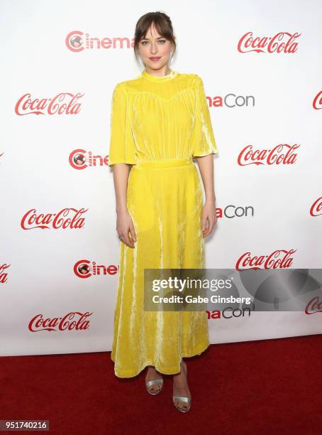 Recipient of the "Female Star of the Year" award actress Dakota Johnson attends the CinemaCon Big Screen Achievement Awards at Omnia Nightclub at...