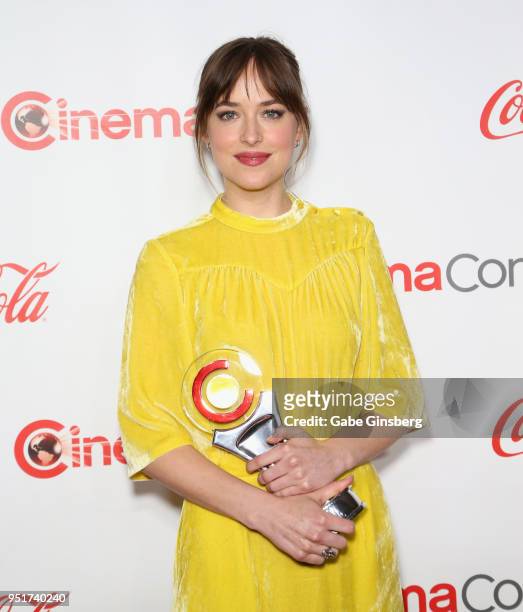 Recipient of the "Female Star of the Year" award actress Dakota Johnson attends the CinemaCon Big Screen Achievement Awards at Omnia Nightclub at...