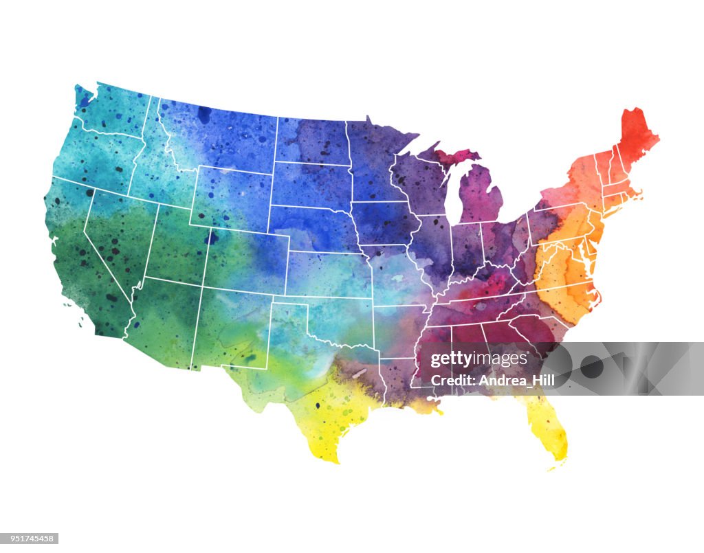 Us Raster Map United States Of America Watercolor Map Raster Illustration High-Res ...