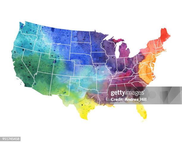 united states of america watercolor map - raster illustration - national unity stock illustrations