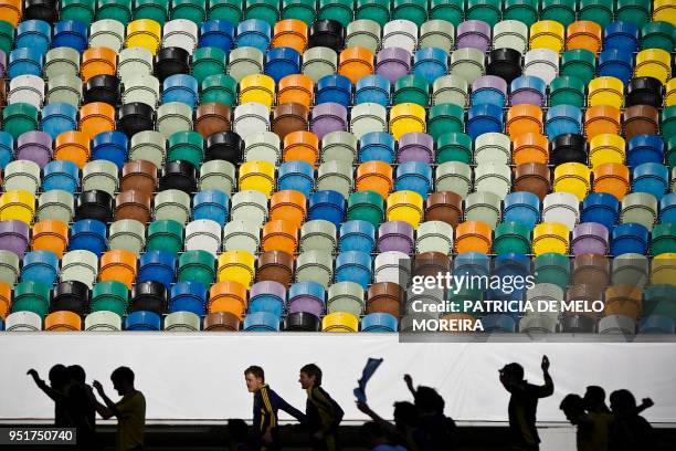 Metalist's players attend a training session at Alvalade Stadium in Lisbon on March 28 on the eve of a UEFA Europa League football match against...