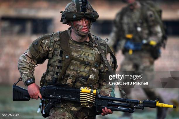 Royal Marines take part in raid during Exercise Joint Warrior on April 27, 2018 in Dalbeattie,Scotland. The exercise is involving some 11,600...