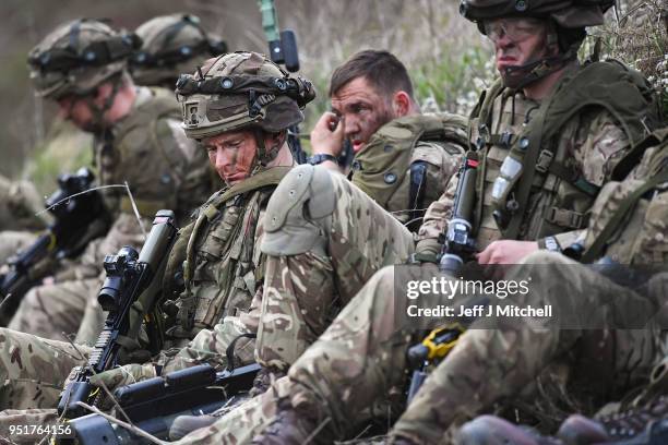 Royal Marines come ashore as they take part in Exercise Joint Warrior on April 26, 2018 in Dundrennan,Scotland. The exercise is involving some 11,600...