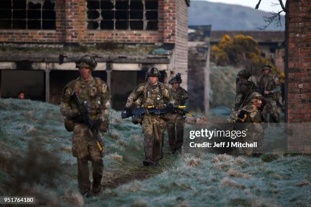 Royal Marines take part in raid during Exercise Joint Warrior on April 27, 2018 in Dalbeattie,Scotland. The exercise is involving some 11,600...