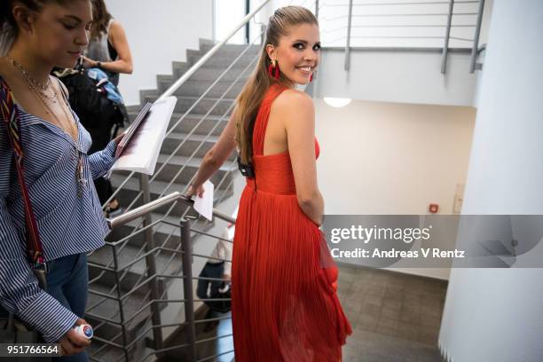 Victoria Swarovski and Paulina Swarovski backstage during the behind the scenes visit ahead of the 5th 'Let's Dance' show of the 11th season on April...