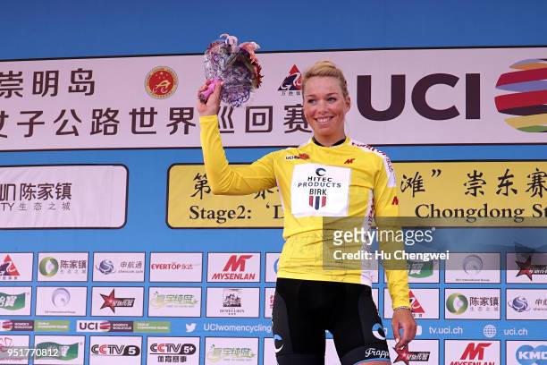 Podium / Charlotte Becker of Germany and Team Hitec Products Yellow Leader Jersey Celebration / during the 12th Tour of Chongming Island, Stage 2 a...