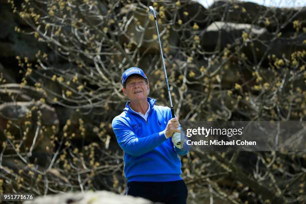 Tom Watson hits a tee shot during the third round of the PGA TOUR Champions Bass Pro Shops Legends of Golf at Big Cedar Lodge held at Top of the Rock...