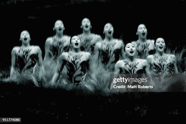 Japan compete during the Team Technical Routine Final on day one of the FINA Artistic Swimming Japan Open at the Tokyo Tatsumi International Swimming...