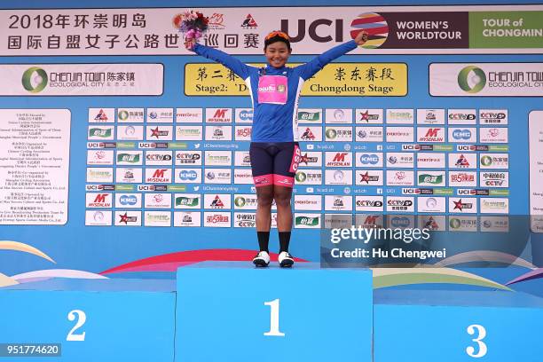 Podium / Jutatip Maneephan of Thailand and Thailand Women's Cycling Team Blue Best Asian Rider Celebration / during the 12th Tour of Chongming...