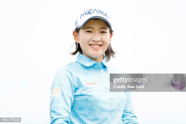 Kana Nagai of Japan smiles on the first green green during the first round of the CyberAgent Ladies Golf Tournament at Grand fields Country Club on...