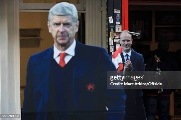 Carboard cut-outs of Arsene Wenger manager of Arsenal and former player Dennis Bergkamp during the UEFA Europa League Semi Final 1st Leg match...