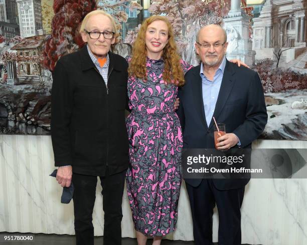 Peter Schjeldahl, Rachel Feinstein and Salman Rushdie attends Aby Rosen and Gagosian Celebrate Unveiling of Rachel Feinstein work at 100 East 53rd...