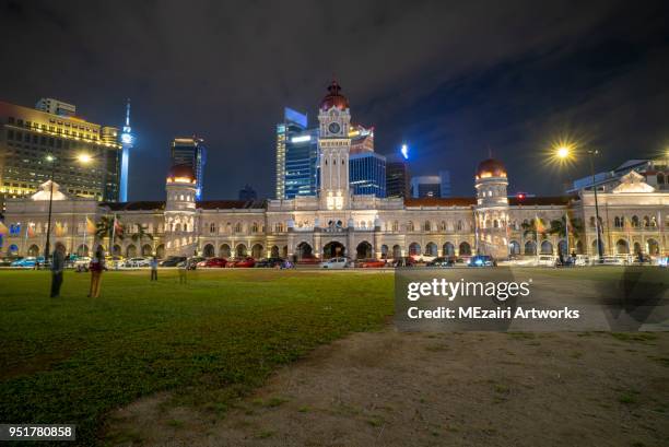 merdeka square (dataran merdeka) at night - dataran merdeka stock pictures, royalty-free photos & images