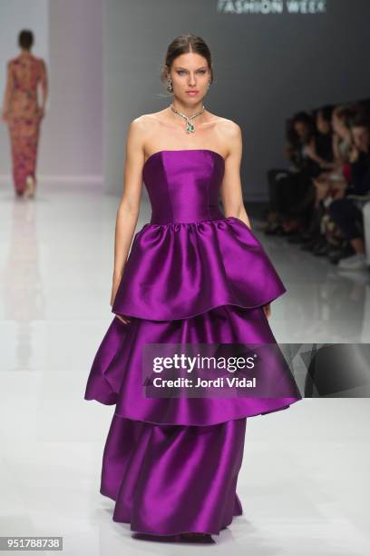 Model walks the runway for Esther Noriega collection during Barcelona Bridal Fashion Week at Fira de Barcelona on April 26, 2018 in Barcelona, Spain.