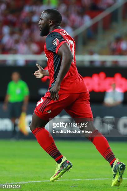 Jozy Altidore of Toronto FC celebrates after scoring the first goal of his team during the second leg match of the final between Chivas and Toronto...