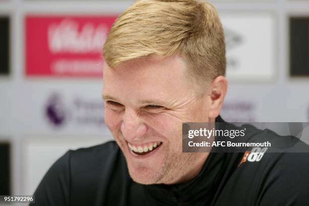 Bournemouth manager Eddie Howe during press conference at Vitality Stadium on April 27, 2018 in Bournemouth, England.