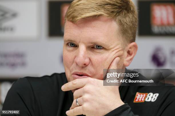 Bournemouth manager Eddie Howe during press conference at Vitality Stadium on April 27, 2018 in Bournemouth, England.