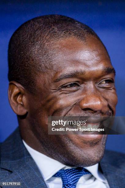 Coach Clarence Seedorf of Deportivo La Coruna reacts prior to the La Liga 2017-18 match between Atletico de Madrid and Deportivo La Coruna at Wanda...