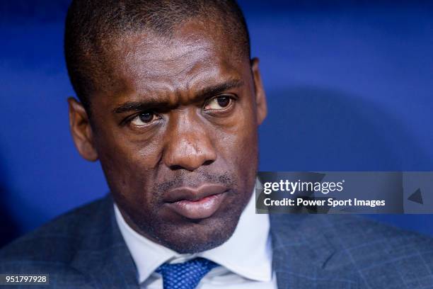 Coach Clarence Seedorf of Deportivo La Coruna reacts prior to the La Liga 2017-18 match between Atletico de Madrid and Deportivo La Coruna at Wanda...