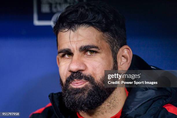 Diego Costa of Atletico de Madrid reacts prior to the La Liga 2017-18 match between Atletico de Madrid and Deportivo La Coruna at Wanda Metropolitano...