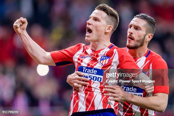 Kevin Gameiro of Atletico de Madrid celebrates after scoring his goal with Jorge Resurreccion Merodio, Koke, of Atletico de Madrid during the La Liga...