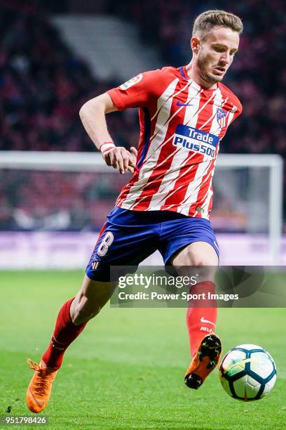 Saul Niguez Esclapez of Atletico de Madrid in action during the La Liga 2017-18 match between Atletico de Madrid and Deportivo La Coruna at Wanda...