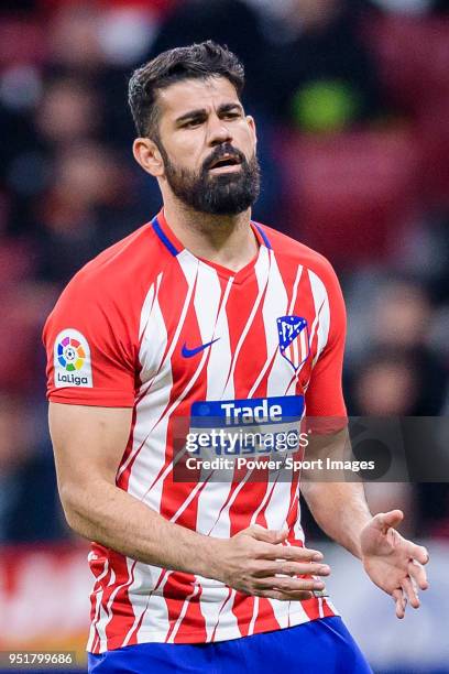 Diego Costa of Atletico de Madrid reacts during the La Liga 2017-18 match between Atletico de Madrid and Deportivo La Coruna at Wanda Metropolitano...