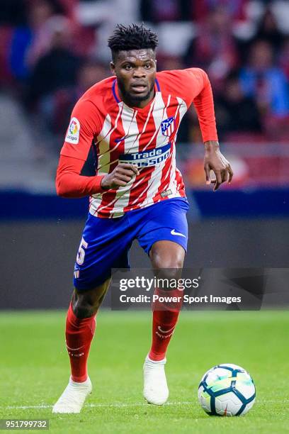 Thomas Teye Partey of Atletico de Madrid in action during the La Liga 2017-18 match between Atletico de Madrid and Deportivo La Coruna at Wanda...