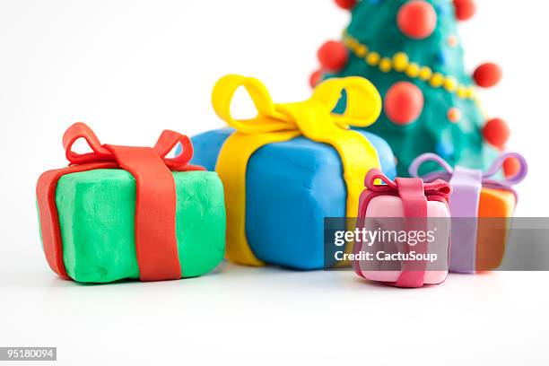 christmas presents - noble fir tree stock pictures, royalty-free photos & images