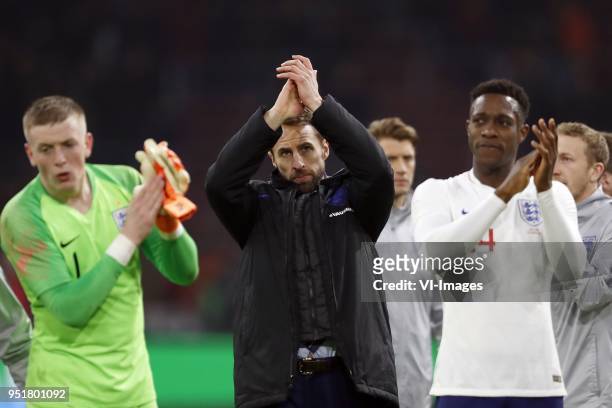 Goalkeeper Jorden Pickford of England, coach Gareth Southgate of England, Danny Welbeck of England during the International friendly match match...