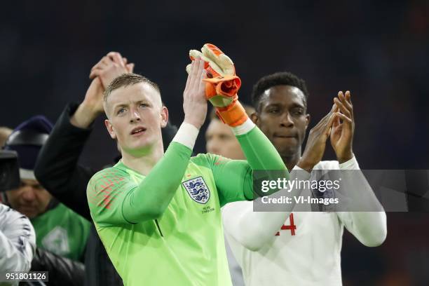 Goalkeeper Jorden Pickford of England, Danny Welbeck of England during the International friendly match match between The Netherlands and England at...