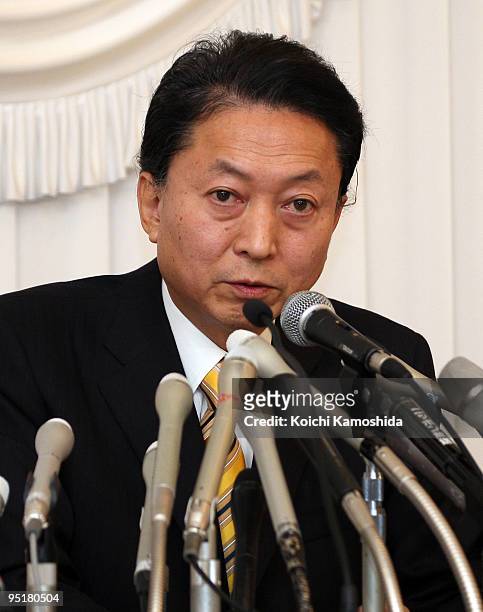 Japanese Prime Minister Yukio Hatoyama attends a press conference at Hotel Le Port Kojimachi on December 24, 2009 in Tokyo, Japan. Hatoyama's former...