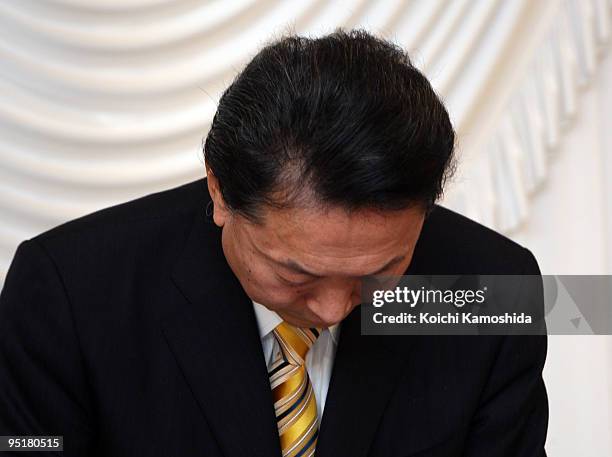 Japanese Prime Minister Yukio Hatoyama attends a press conference at Hotel Le Port Kojimachi on December 24, 2009 in Tokyo, Japan. Hatoyama's former...