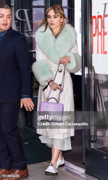 Model/actress Suki Waterhouse is seen leaving the BVLGARI world premiere screening of 'The Conductor' and 'The Litas' during the 2018 Tribeca Film...