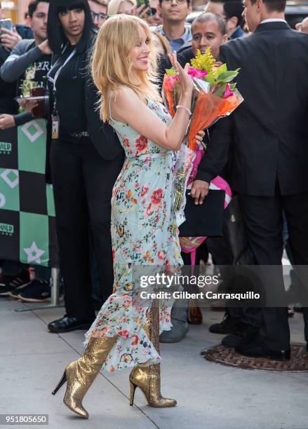 Singer Kylie Minogue is seen leaving AOL Build Studio on April 26, 2018 in New York City.