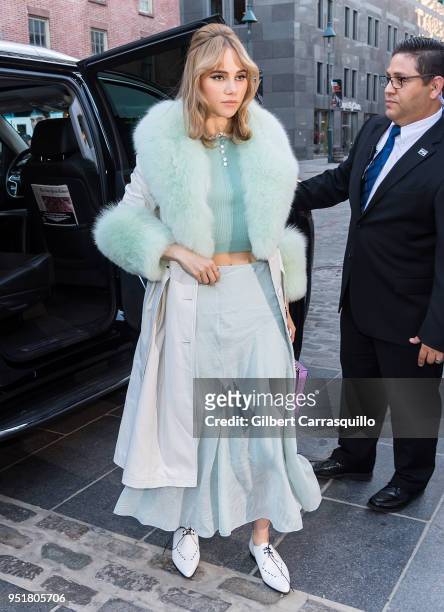 Model/actress Suki Waterhouse is seen arriving to the BVLGARI world premiere screening of 'The Conductor' and 'The Litas' during the 2018 Tribeca...