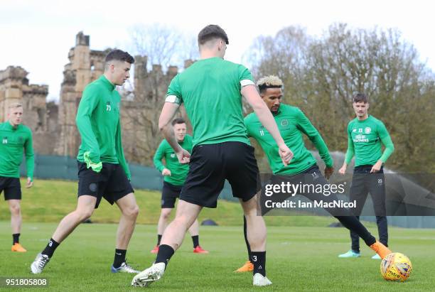 Scott Sinclair of Celtic is seen during a training session at Lennoxtown Training Centre on April 27, 2018 in Glasgow, Scotland.