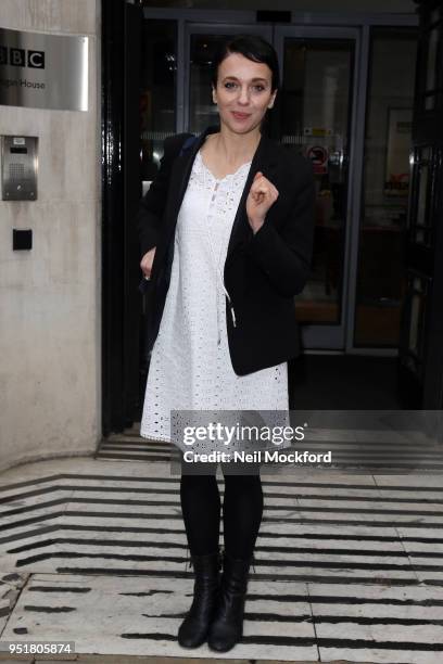 Amanda Abbington seen leaving BBC Radio 2 on April 27, 2018 in London, England.