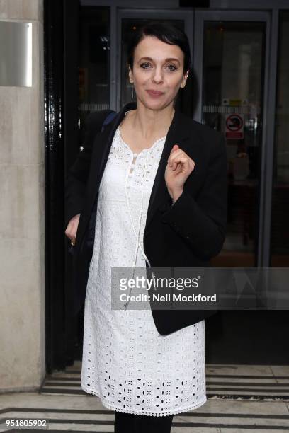 Amanda Abbington seen leaving BBC Radio 2 on April 27, 2018 in London, England.