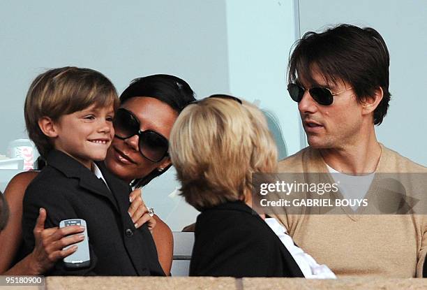 Victoria Beckham , her son Romeo and actor Tom Cruise attend the friendly game Los Angeles Galaxy vs Milan AC, in Carson, California on July 19,...