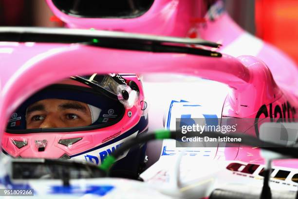 Sergio Perez of Mexico and Force India prepares to drive during practice for the Azerbaijan Formula One Grand Prix at Baku City Circuit on April 27,...