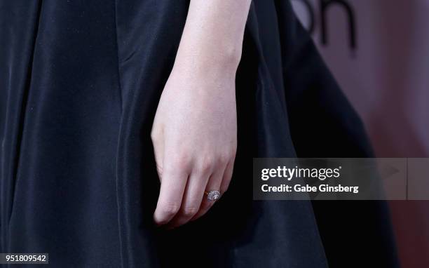 Recipient of the "Award of Excellence in Acting" award actress Felicity Jones, ring detail, attends the CinemaCon Big Screen Achievement Awards at...