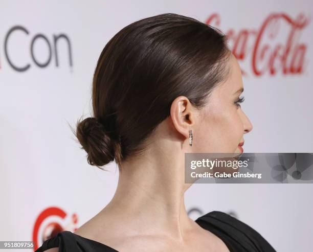 Recipient of the "Award of Excellence in Acting" award actress Felicity Jones, hair detail, attends the CinemaCon Big Screen Achievement Awards at...