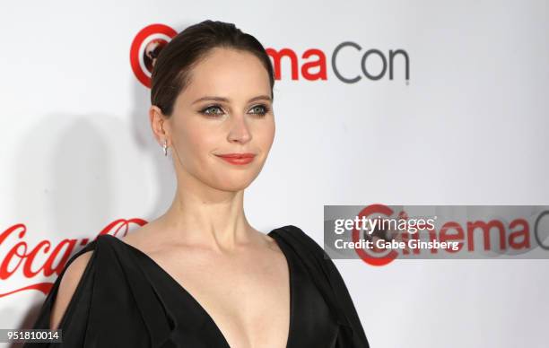 Recipient of the "Award of Excellence in Acting" award actress Felicity Jones attends the CinemaCon Big Screen Achievement Awards at Omnia Nightclub...