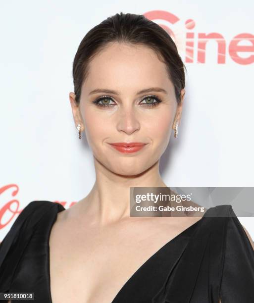 Recipient of the "Award of Excellence in Acting" award actress Felicity Jones attends the CinemaCon Big Screen Achievement Awards at Omnia Nightclub...