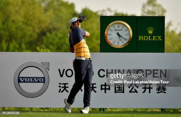 Adrian Otaegui of Spain pictured during round one of the Volvo China Open at the Beijing Topwin Golf and Country Club on April 27, 2018 in Beijing,...